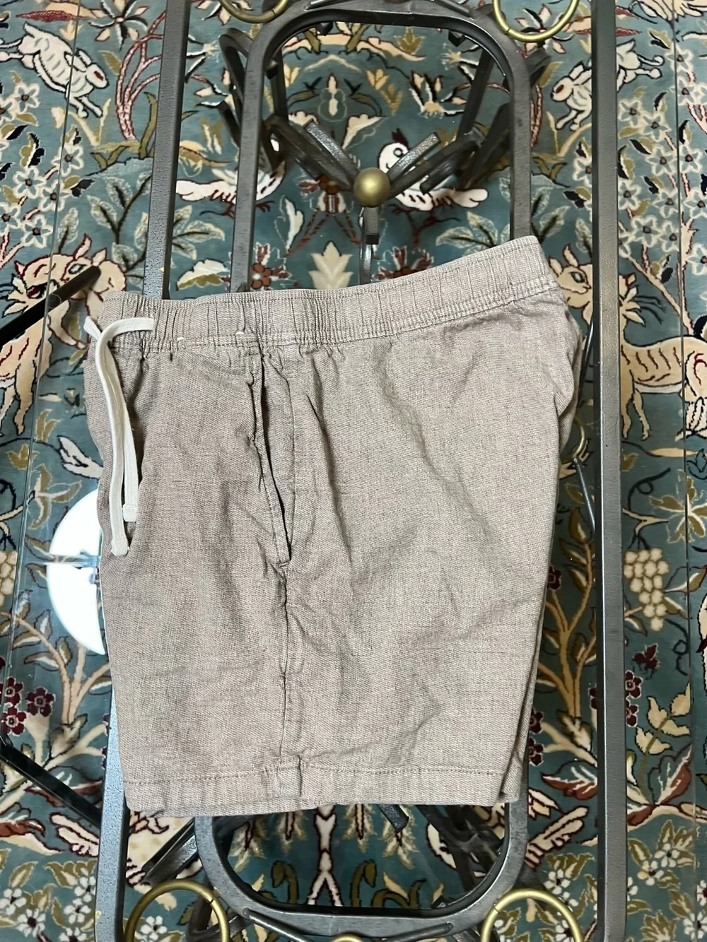 Hollister Light Taupe Drawstring Linen-Blend Shorts